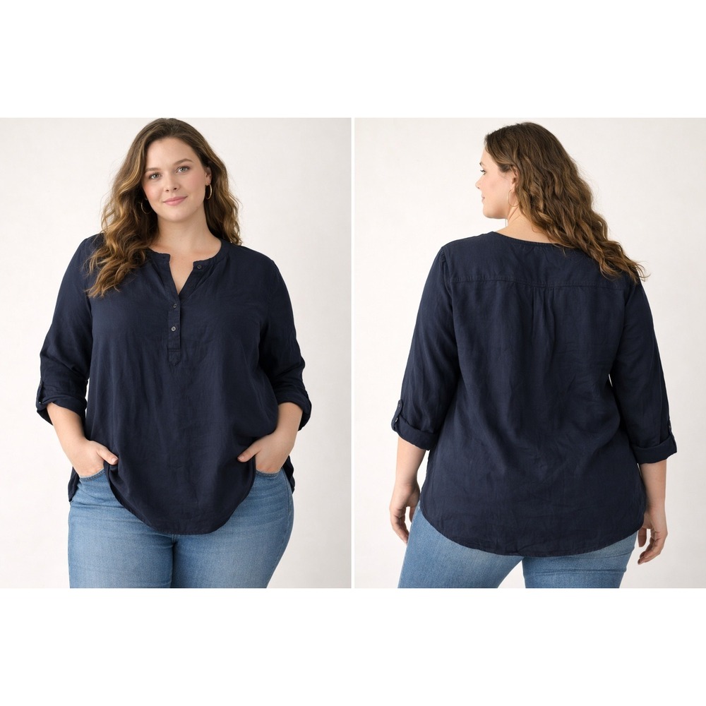 Uniqlo‎ Tunic Blouse Womens Small Navy Blue Minimalist Business Casual Top